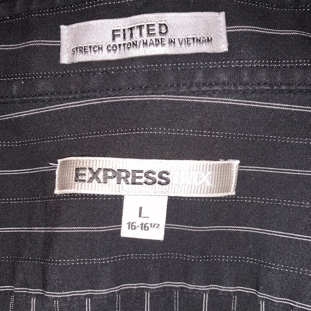 Express fitted stretch cotton dress shirt Men’s Large black pinstripe